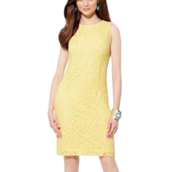 New York & Company Yellow Floral Lace Sheath Dress, Sleeveless Women's Size 14 - Picture 1 of 10